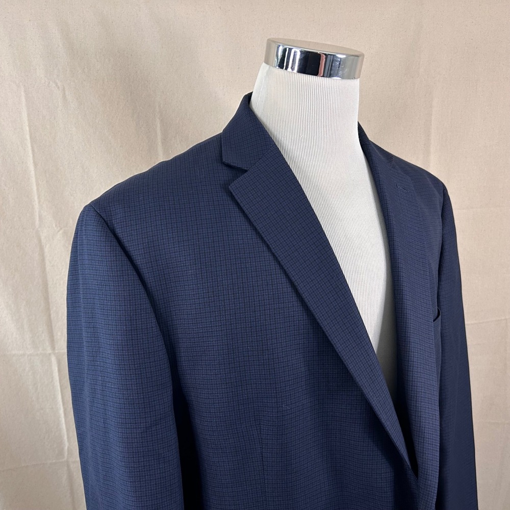 Chaps 50R Sport Coat  Blue Houndstooth Two Button Lined Vented Poly Rayon Blend